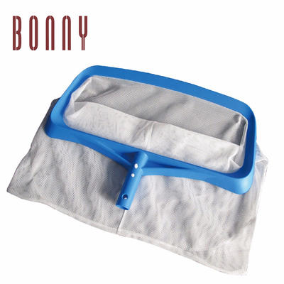 Hot sales heavy duty durable plastic swimming pool accessories deep rake skimmer with nylon net and Handle